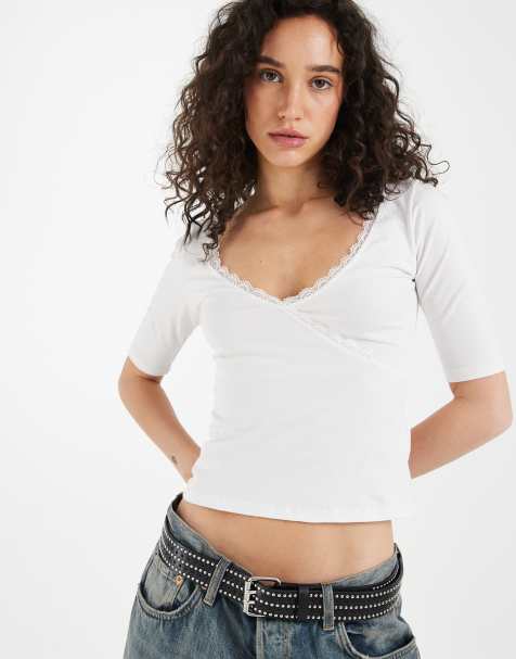 Motel Sajiwa ribbed short sleeve top in ivory - view 1