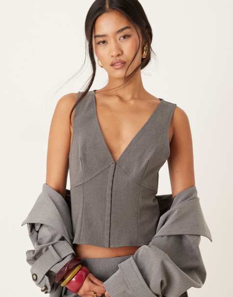 Motel Salpa plunge tailored top in charcoal - view 1