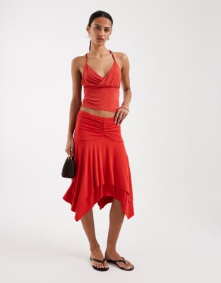 Motel Samaria Co-ord Gathered Midi Skirt In Red