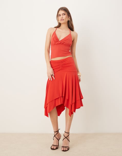 Motel Samaria co-ord gathered midi skirt in red - view 1