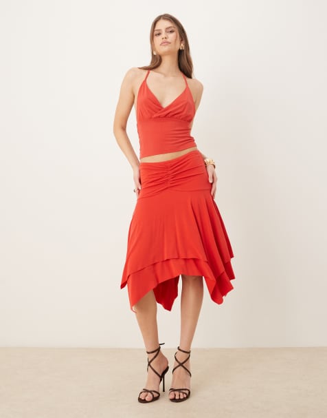 Motel Samaria gathered midi skirt in red (part of a set) - view 1