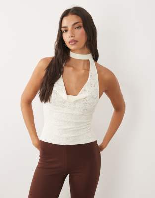 Motel Samwell Lace Halter Top In White