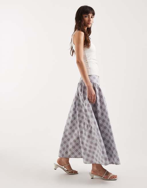 Motel Sanadi poplin midaxi check skirt in grey, 2 of 5