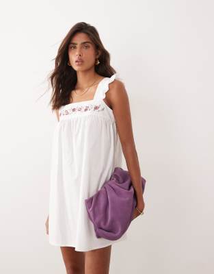 Motel Sanaly Poplin Ruffle Sleeve Mini Dress In White