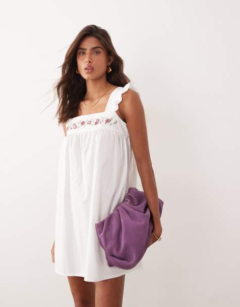 Motel Sanaly poplin ruffle sleeve mini dress in white - view 1