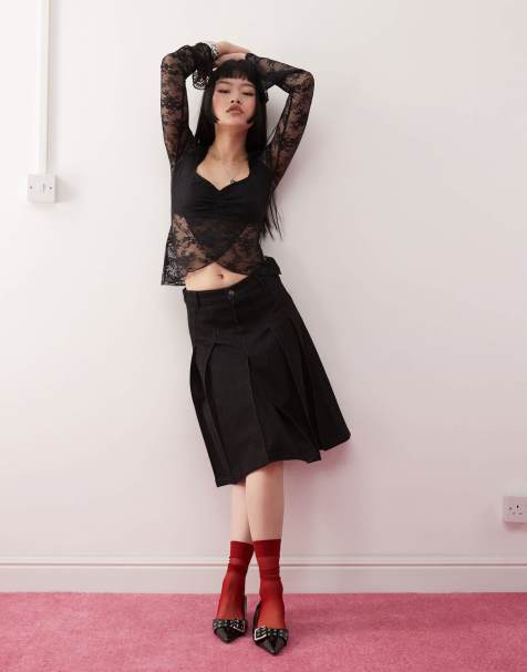 Motel sanjani chambray midi skirt in black - view 1