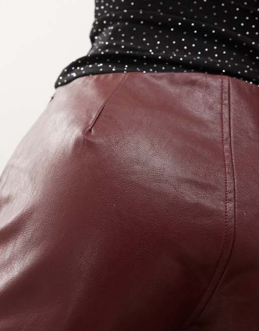 Motel sanne faux leather micro shorts in burgundy