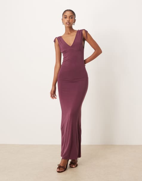 Motel sanyu cupro slinky maxi dress with v back in plum - view 1