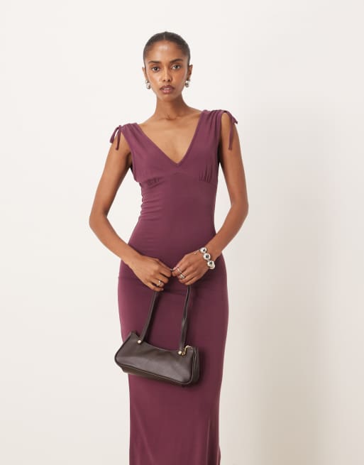Motel sanyu cupro slinky maxi dress with v back in plum