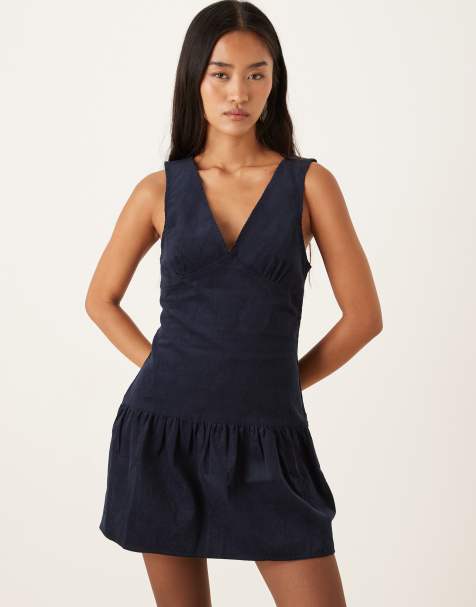 Motel – Sarabi – Minikleid aus Cord in Marineblau - view 1