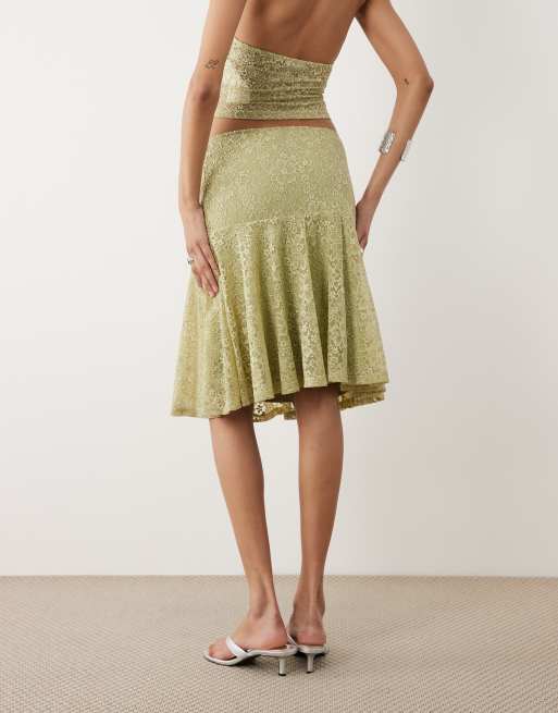 Motel Sarahi lace midi skirt in sage, 5 of 5