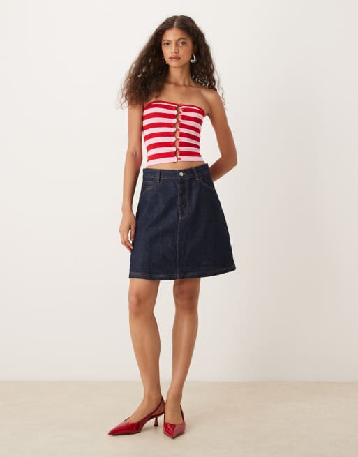 Motel sarella knit striped button detail top in pink and red , 2 of 4