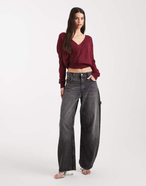 Motel Saroya plunge wrap knit top in wine , 2 of 4