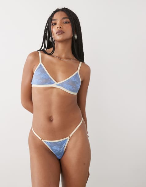 Motel sarua contrast edge lace thong in blue and ivory - view 1