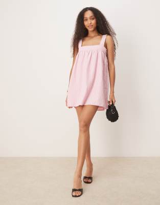 Sasori - Robe babydoll courte à rayures - Rose 2XS