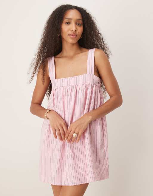 Motel sasori striped mini smock dress in pink, 2 of 4