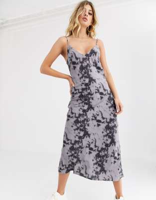 Motel satin midi cami dress in tie dye-Grey