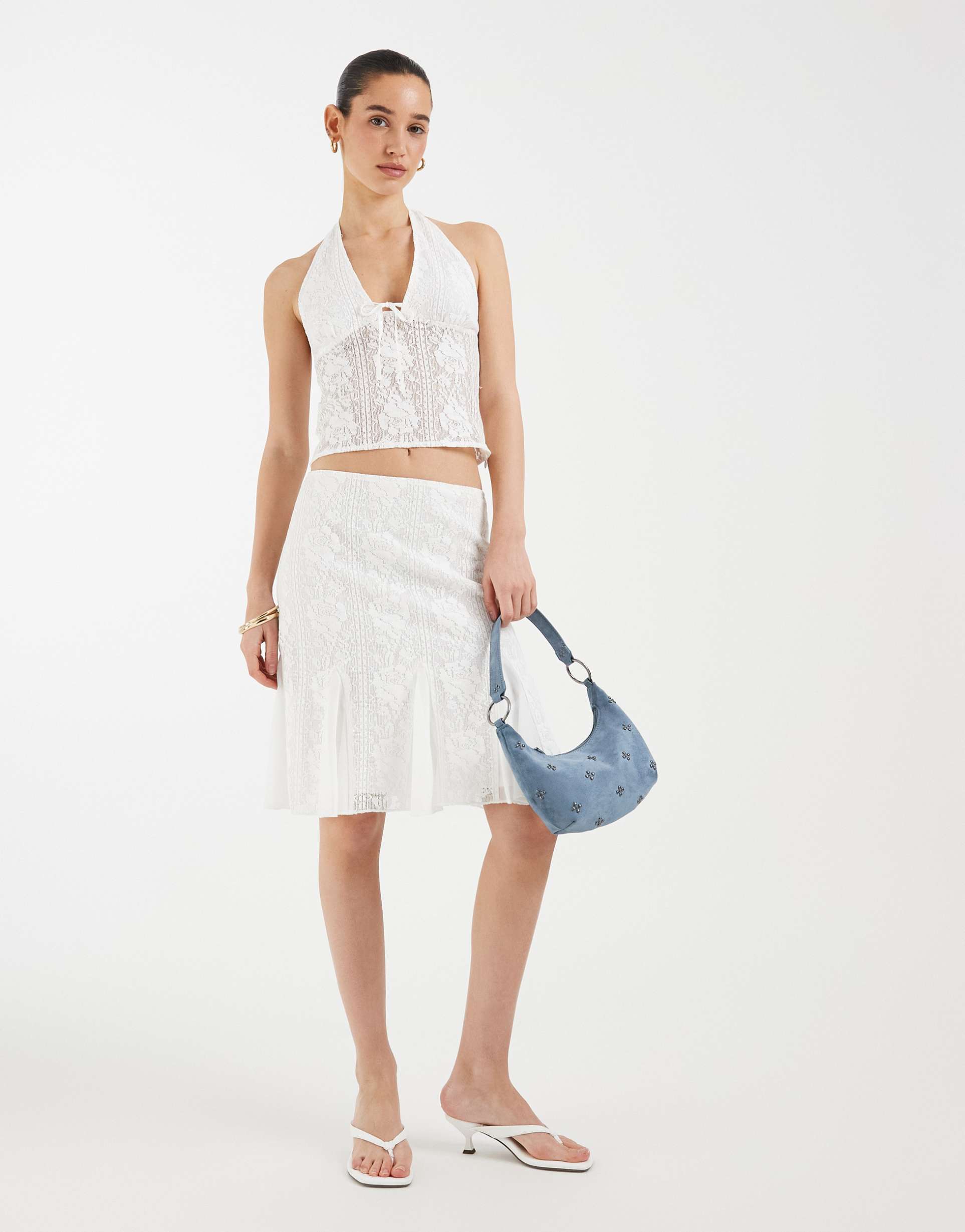 motel sawida midi floral lace skirt in white - part of a set
