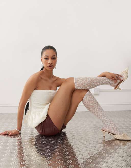 Motel Saya jacquard bubble hem bandeau top in ivory