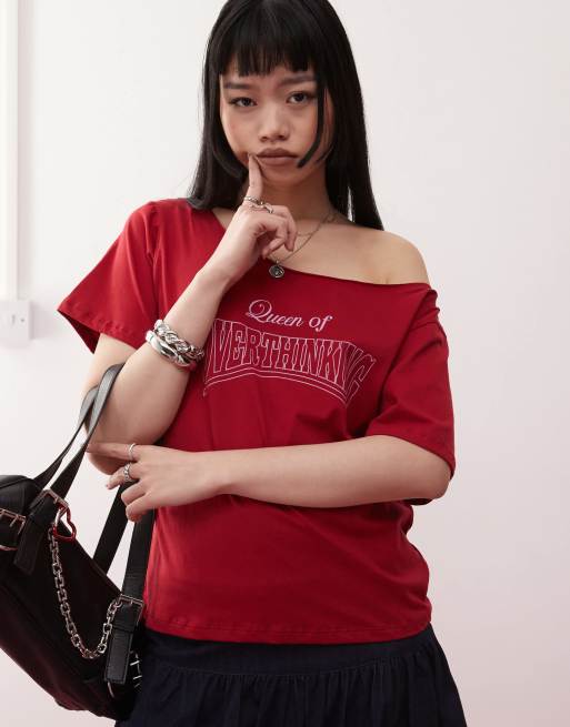 Motel - Scottie - Rød og løstsiddende oneshoulder-t-shirt, 2 af 4