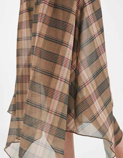 Motel - Sedra - Lyserød og brun midaxi-nederdel med slørede tern i chiffon, 5 af 5