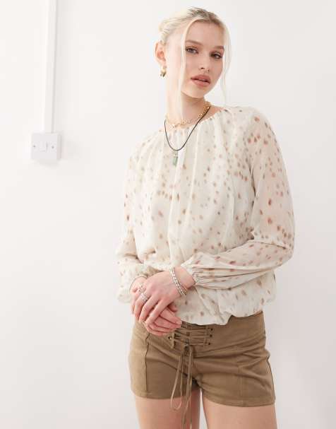 Motel seita deer print oversized blouse in ivory - view 1