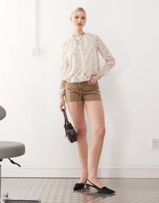 Motel seita deer print oversized blouse in ivory, 3 of 4