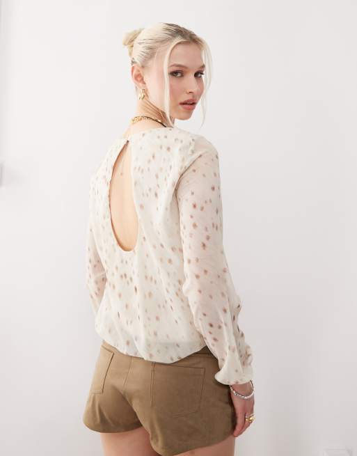Motel seita deer print oversized blouse in ivory, 4 of 4