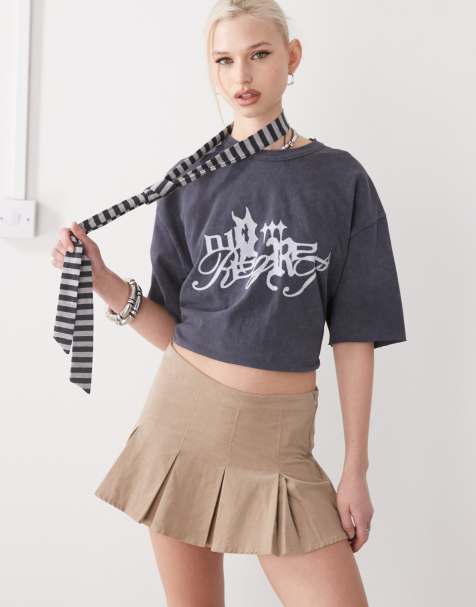 Motel sejuani cord box pleat mini skirt in sand