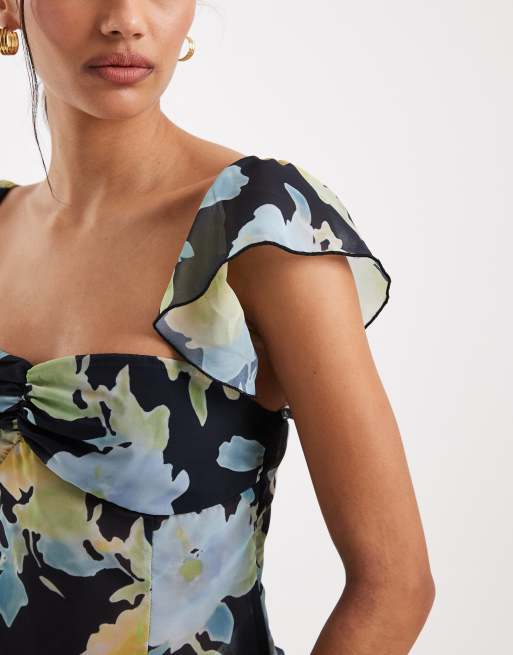 Motel Selita chiffon flutter sleeve top in multi flowers, 2 of 4