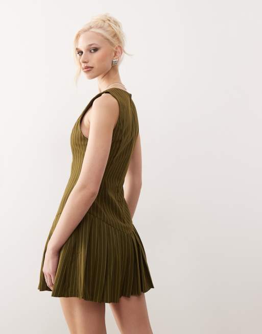 Motel Semasa pinstripe mini dress in khaki | ASOS