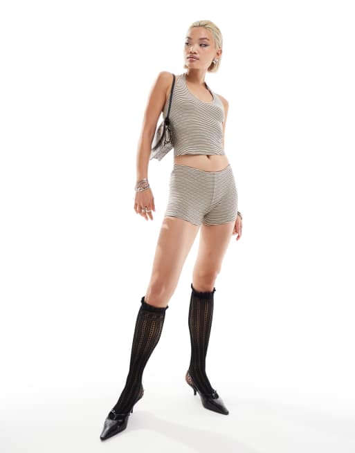 Motel Sera striped micro shorts in neutral (part of a set)