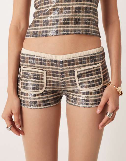 Motel Serafim low rise shorts in vintage style sequin check - part of a set, 3 of 5