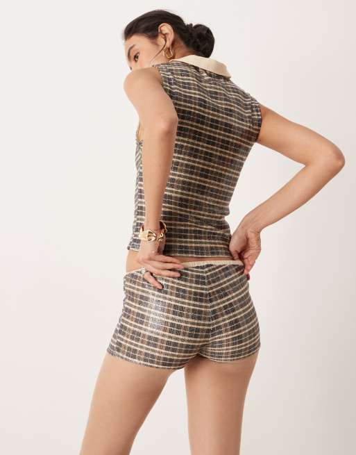 Motel Serafim low rise shorts in vintage style sequin check - part of a set, 4 of 5