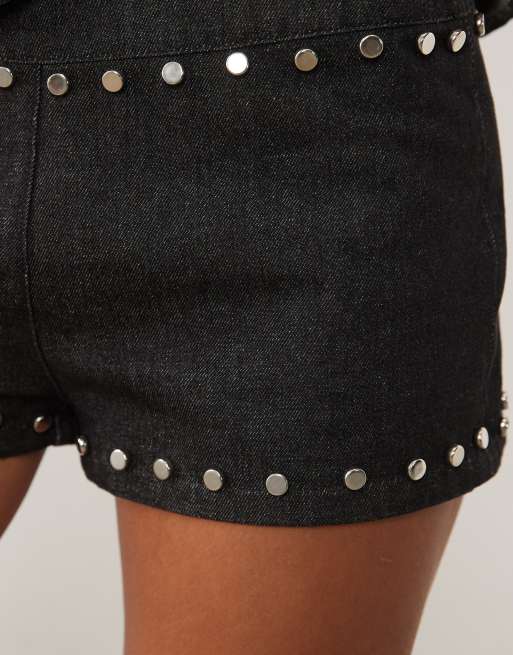 Motel seria denim micro short co-ord with stud detail in indigo, 3 of 5