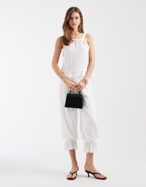 Motel shaista lace trim top in white (part of a set), 3 of 4