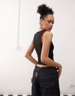 Shop Motel Shajani Fitted Contrast Edge Tank Top In Black