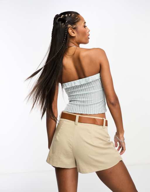 Motel sheer rib bandeau top co-ord in powder blue