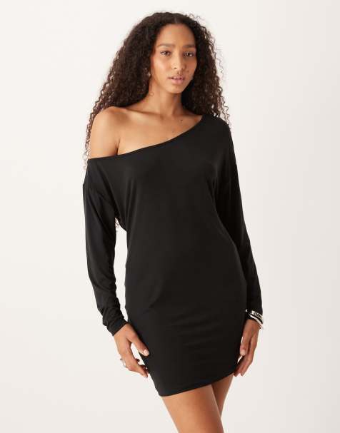 Motel Shelisa slouchy off shoulder mini dress in black - view 1