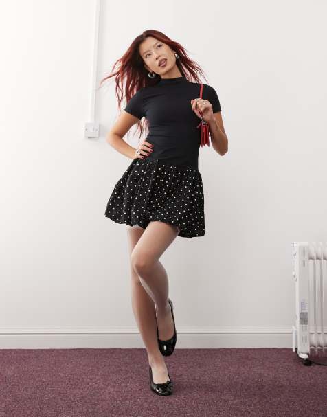 Motel sherida bubble mini dress in black polka dot - view 1