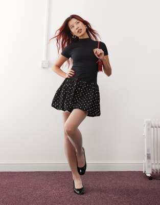 motel sherida bubble mini dress in black polka dot
