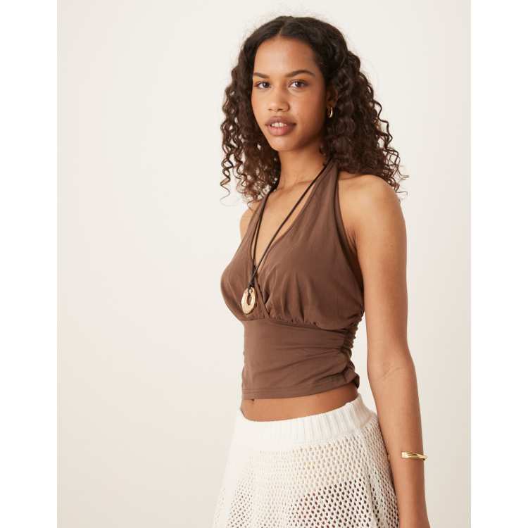 Motel Sherlyn halter neck top in chocolate | ASOS