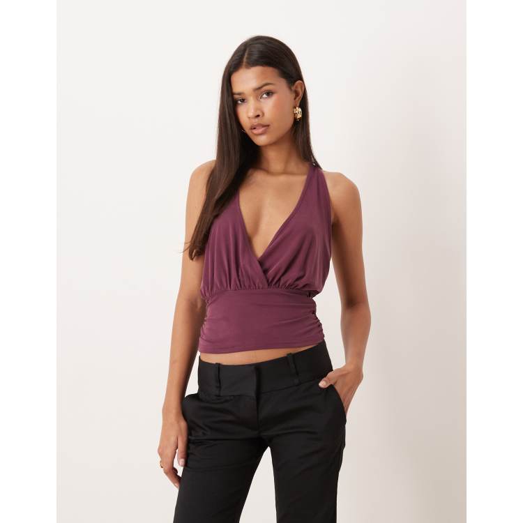 Motel Sherlyn halter top in deep purple | ASOS