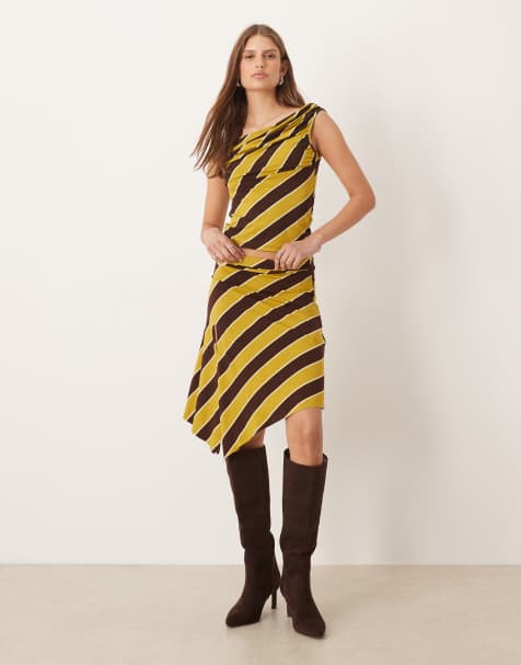 Motel sherry striped co-ord in yellow brown - view 1