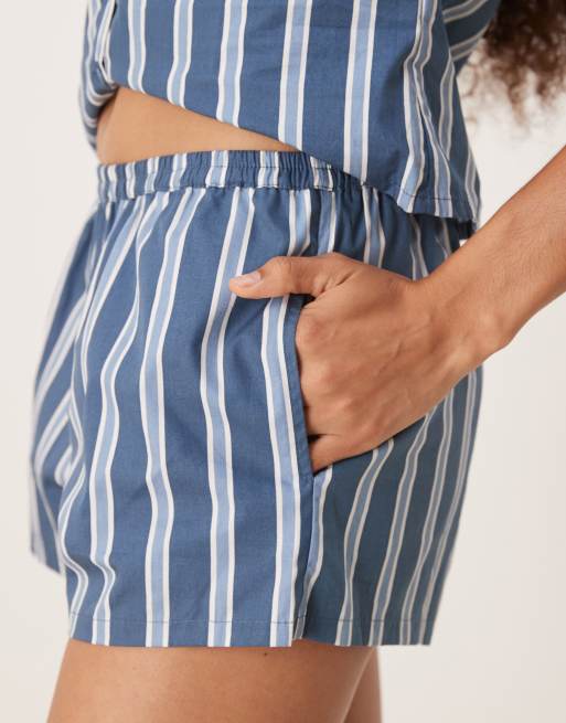 Motel sibo wide stripe shorts in navy, 4 of 5