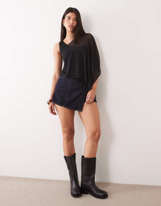 Motel siera cupro and mesh overlay aysmm top in black, 2 of 4