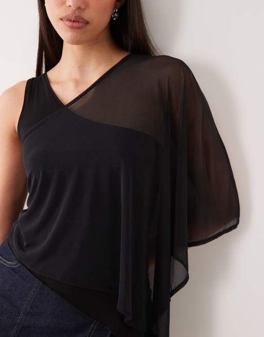 Motel siera cupro and mesh overlay aysmm top in black, 4 of 4