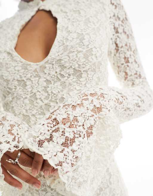 white chiffon lace dress White Vintage Women Ruffles Chiffon Lace Dress I Love that Boho main image 0