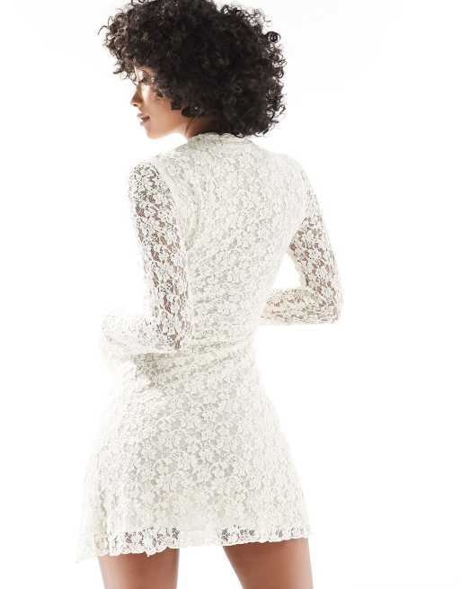 Motel Silvanna key hole lace long sleeve mini dress in ivory ASOS