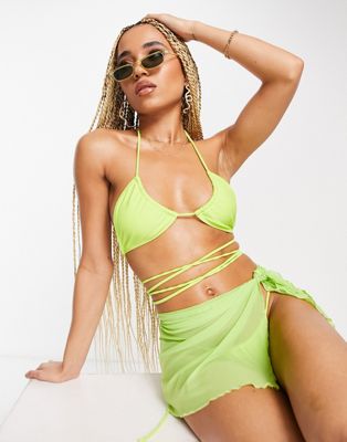 Sima bandeau cross front bikini top in jackfruit green